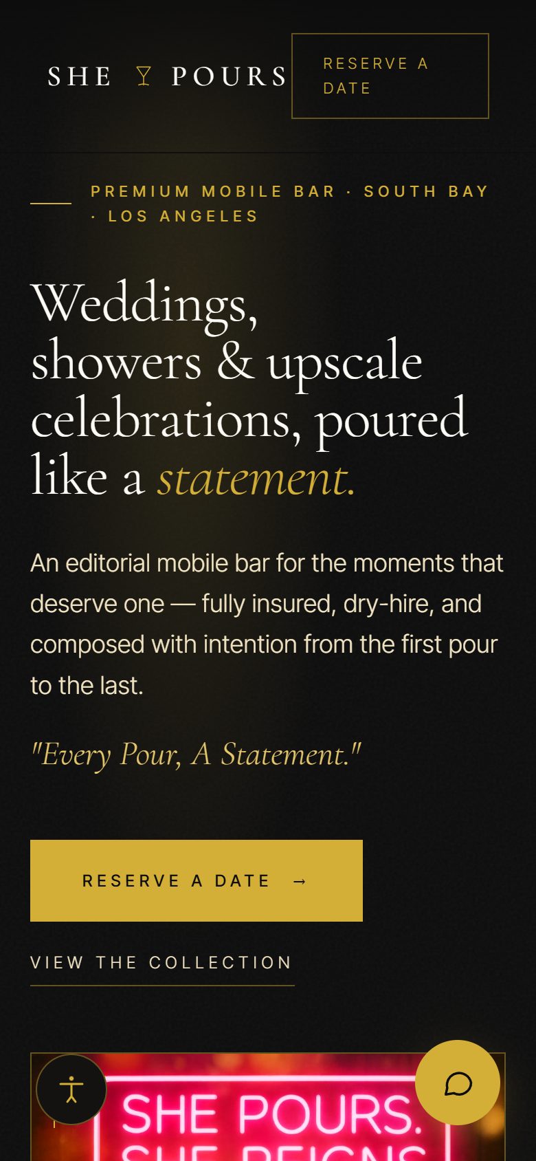 She Pours — mobile site by SCS AI Studio